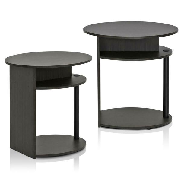 Furinno Jaya Simple Design Oval End Table, Walnut - Set of 2, 2PK 2-15080WNBK